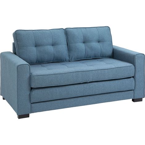 Canapé convertible 2 places design contemporain tissu bleu (1/5)
