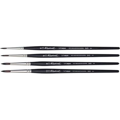 Lot de 4 pinceaux ronds Softaqua Raphaël n°4,6,8 et 10 petit-gris série 845 (1/5)