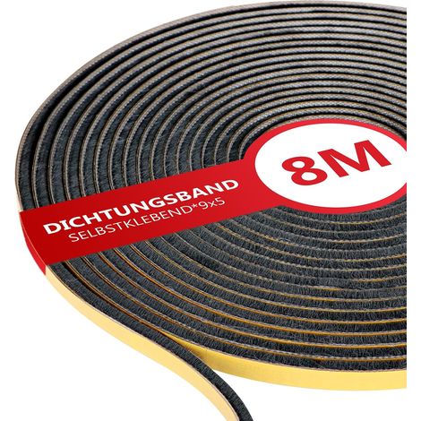 8m Joint Brosse Porte Coulissante, 9mm(B) x 5mm(D) Joint Fenetre Isolation, Joint Brosse Autocollant, Joint de Porte Entree Isolation Anti Froid, Lsolation Phonique - Noir (1/5)