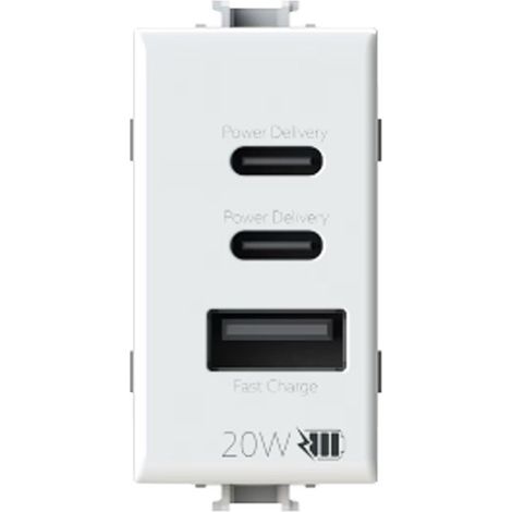 Presa da incasso USB Matix 20W con 2 USBC + 1 USBA, bianca