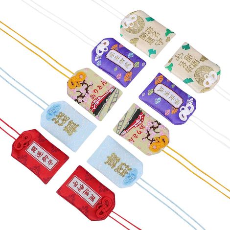 10 pièces de porte-bonheur japonais Omamori, amulettes de protection pour la santé, la prospérité et le succès, pendentifs colorés pour décoration de voiture, sac à dos, mur, style aléatoire (1/5)