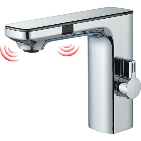 Robinet Automatique Sans Contact pour Salle de Bain en Laiton Alimenté par Piles Activé par le Mouvement Mains Libres avec Boîtier de Contrôle Chrome (1/5)