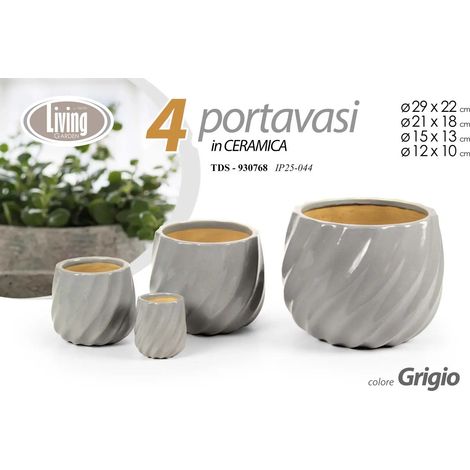 Set aus 4 grauen Keramik-Pflanzgefäßen Ø29/21/15/12 cm
