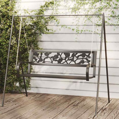 vidaXL Banco balancín de jardín 125 cm acero y plástico negro (1/5)