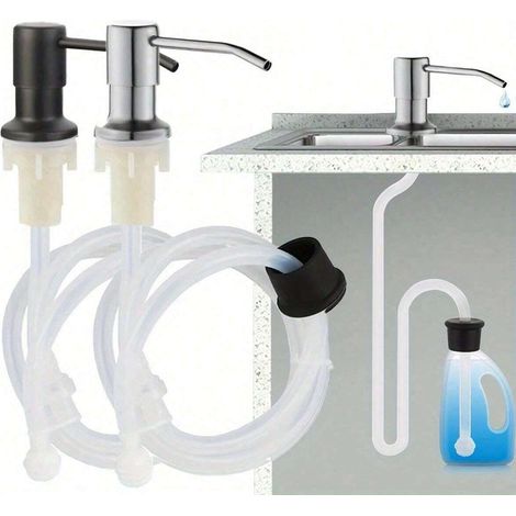 2 Sets Pompe distributeur de savon liquide pour évier de cuisine, pommeau en acier inoxydable, distributeur de savon/lotion pour évier, avec tube et accessoires de bouteille (1/4)