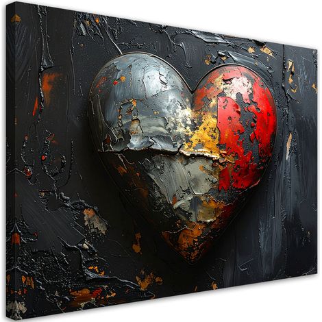 Cuadro en Lienzo, Corazón 3D en estilo retro sobre fondo negro, 60x40 (1/5)