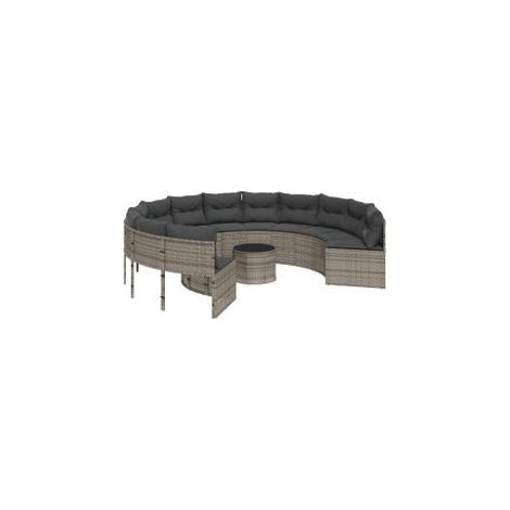 Canapé de jardin avec table coussins rond gris résine tressée (1/5)