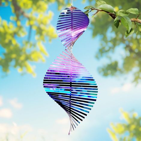 Moulin à vent à chevrons colorés, 10 cm, par suspension, avec crochet rotatif, répulsif contre les oiseaux et décoration de jardin (1/5)