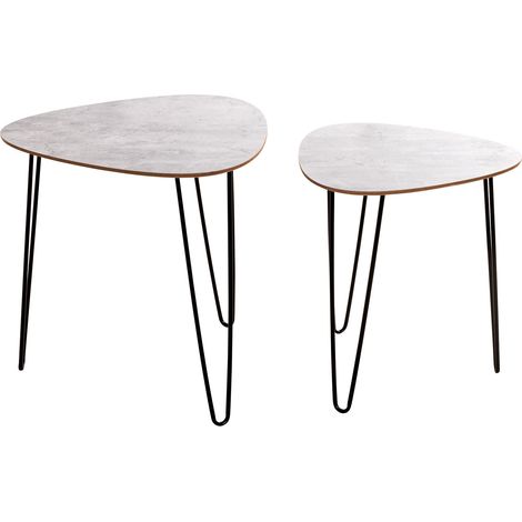 Lot de 2 tables d'appoint 40 et 48 cm décor gris clair et métal noir (1/5)