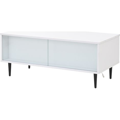 Mesa de centro elevable con almacenaje oculto 105 x 50 x 43 cm blanca con LED y vidrio templado (1/5)