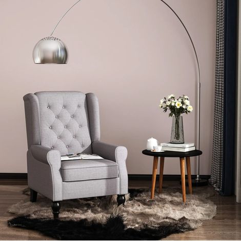 Sillón relax individual gris de poliéster 74x86x102 cm con botones, patas de madera (1/5)