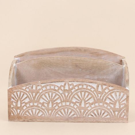 Rangement bureau en manguier gravé et cérusé 31x18cm