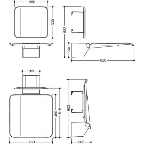 HEWI 900.51.20360 Siège rabattable ER, 450x650, BS, plvb