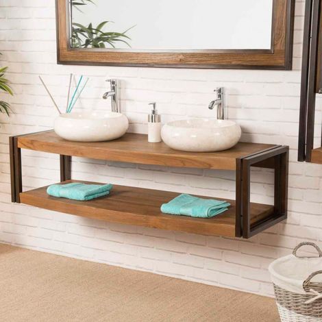 Mueble doble suspendido Elegancia teca metal 145 cm (1/4)