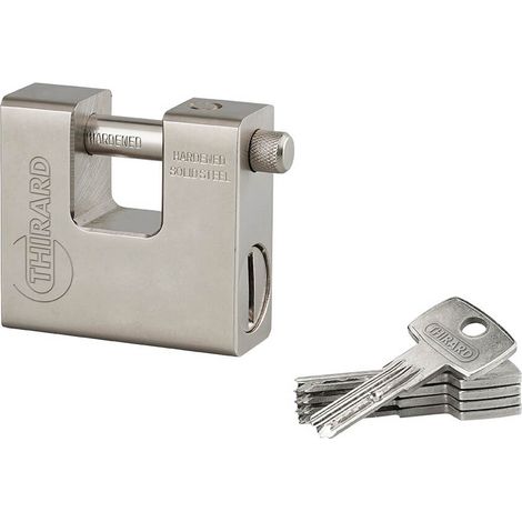 Lucchetto monoblocco THOR 74 mm in acciaio temprato, 5 chiavi reversibili – THIRARD (1/2)