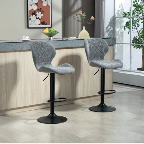 Tabouret de bar réglable en polyester gris foncé, dossier, pivotant 360° et base acier,51.5×48×112cm (1/5)