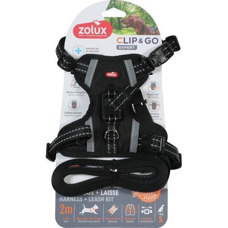 Zolux CLIP&GO kit arnés y correa negro talla S