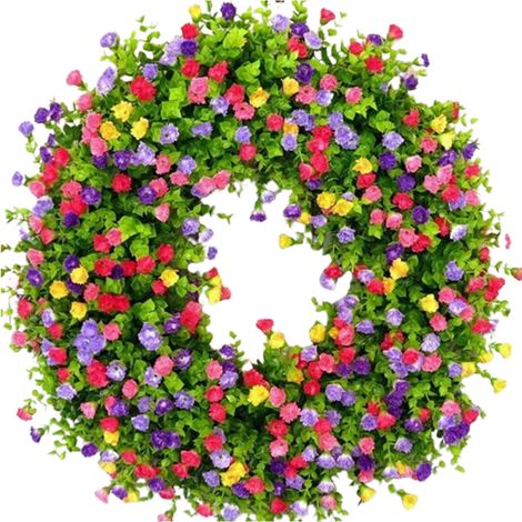 Couronne de printemps pour porte, fleurs artificielles vertes, décoration de porte, couronne de 34 cm-AquaForge (1/5)