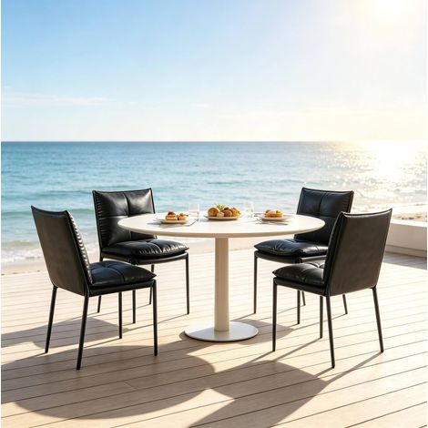 Set di 4 sedie da pranzo 48x55x87 cm in similpelle nera salvaspazio – MEUBLIV (1/5)