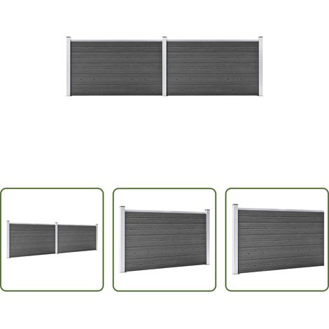 Barrière de jardin - Ensemble de panneau de clôture WPC 353x105 cm Noir (1/5)
