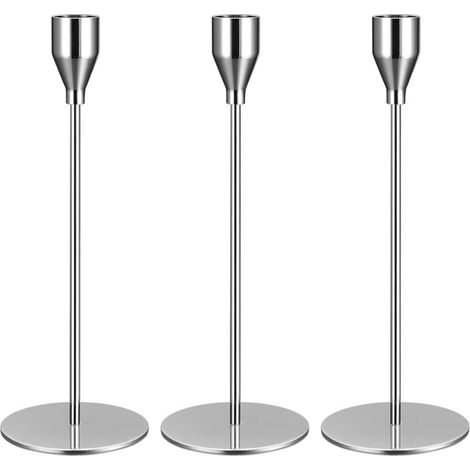 Set of 3 silver candlesticks, tapered candlesticks, vintage wedding and birthday decoration (1/5)