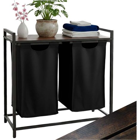 Cesto de ropa sucia de 80 litros, 2 compartimentos con estante superior. (1/5)