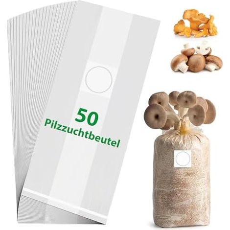 Lot de 50 sacs culture champignons : transparents pour champignons, Enoki, Shiitake, céréales, pleurotes (32 x cm) - (1/5)