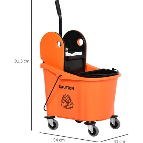 Seau à franges professionnel de 36 L, chariot de nettoyage de sols avec essoreuse manuelle et 2 seaux, orange et noir (1/5)