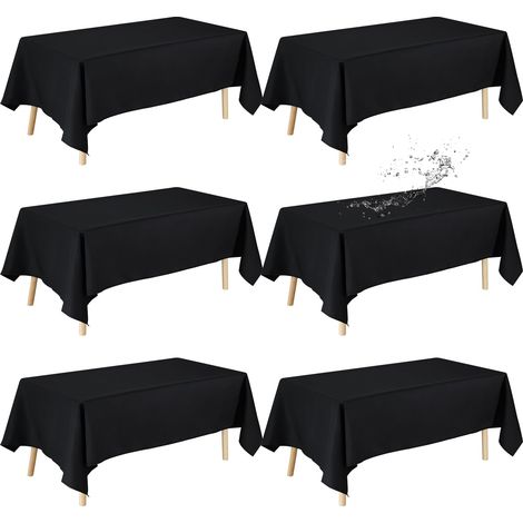 Lot de 6 nappes rectangulaires Noires pour Tables rectangulaires de 1,8 m x 2,8 m, imperméables et infroissables en Tissu décoratif pour Table à Manger, fête et Utilisation en extérieur (1/5)
