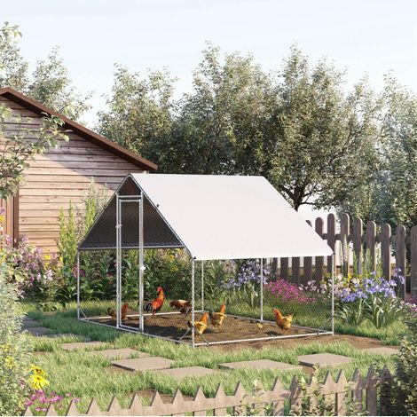 Enclos pour poules extérieur 300 x 200 x 200 cm avec toit et porte verrouillable DESVIAE (1/5)
