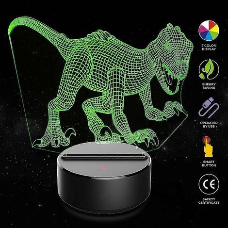Lámparas nocturnas de dinosaurios para niños, regalo de Navidad, juguete de cumpleaños, lámpara de ilusión 3D, luz LED de animales con control remoto de 16 colores para el dormitorio de los niños y fi (1/3)