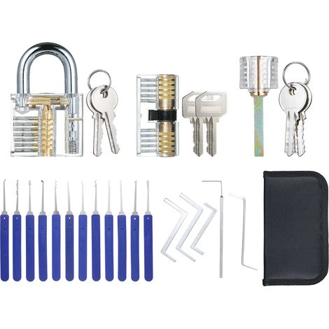 17-teiliges Schlossknacker-Set mit Koffer + 3 transparente Übungsschlösser für Anfänger und Profis (1/5)