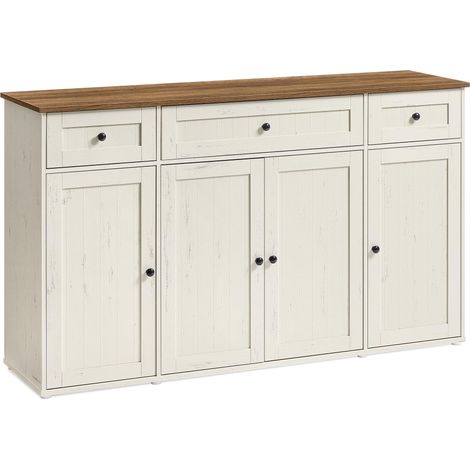 Buffet, Assemblage Ultra-Rapide sans Outils Toolless, Meuble de Rangement de Cuisine avec Plan de Travail, Étagères Réglables, Blanc Rustique et Marron Miel BBK376WJ02 (1/5)