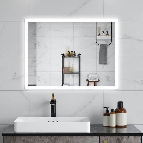 AVER-GROWTH 500x700mm Bathroom LED Mirror with Demister Pad, Shaver Socket,3 Color Lights Dimmable, Wall Mounted Bathroom Makeup Mirror,IP44 (1/4)