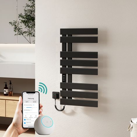 EMKE Elektrischer Handtuchheizkörper 85 x 40 cm 230 W Schwarz mit LED-Display, App & Sprachsteuerung Badheizkörper Handtuchtrockner (1/5)