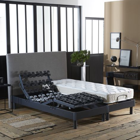 Ensemble literie électrique relaxation à plots + Matelas 100% latex 2x80 x 200 (1/5)