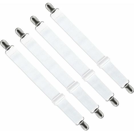 Verstellbarer Spannbettlakenspanner (65 cm bis 200 cm) – Verstellbarer Gurtverschluss für Bettlaken, Sofa, Bügelbrettbezug (4er-Set, Weiß) – INHHUB (1/5)