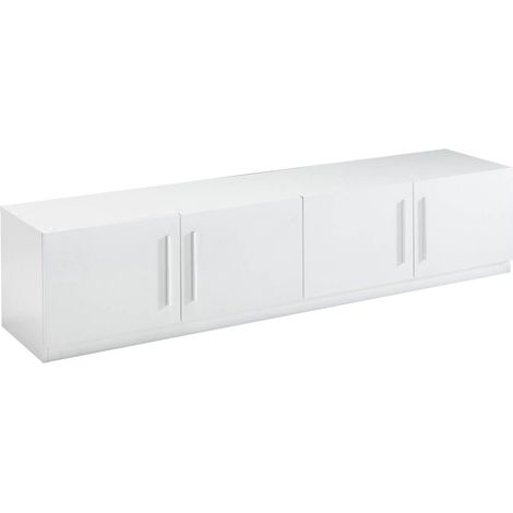 CLARK - Meuble TV 4 Portes Moderne Laqué Blanc Poignées en Métal (1/3)
