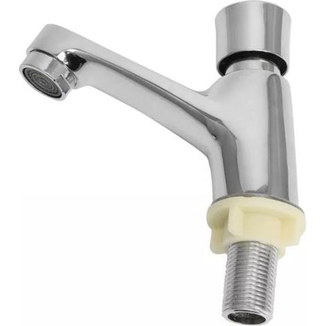 1 Robinet à bouton poussoir, laiton chromé, fermeture automatique, pour hôtel, restaurant, centre commercial (1/5)
