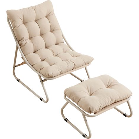 Garten-Loungesessel mit Hocker aus Stahl, beige, mit Polster – MODENUIT (1/5)