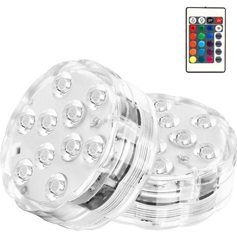 (Confezione da 2) Luce LED subacquea, lampada subacquea magnetica IP68, cambio colore RGBW, illuminazione per piscina con telecomando per acquario, base del vaso, laghetto e fondo della piscina (1/5)