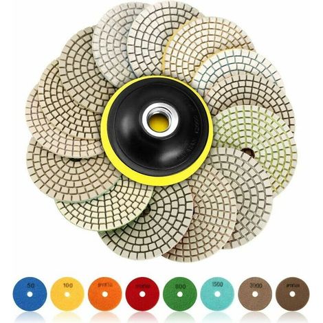 Disque de Polissage Diamant, 15 Pcs 4 pouces (100mm Diamant Polissage Pads,Tampons de Polissage Béton, Granit Marbre Polissage avec Pads, 50-6000 pour Machine à polir Machine de polissage (1/5)
