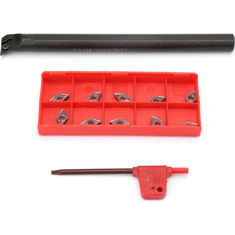 Porte-outil de tournage S12m sDUCR0 pour rainurage - 10 inserts carbure DCMT0702 et clé incluse (1/5)