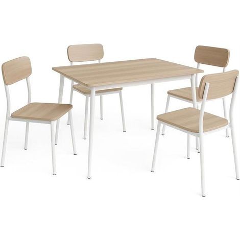 Kobe dining set table and 4 chairs 110x70cm made with metal and mdf dining table timeless style taupe white kitchen living room - orion91oficial® - Set (1/5)