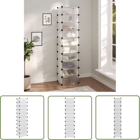 The Living Store Schuhregal Transparent 44x32x174 cm PP - Schuhregal - Aufbewahrungsbox - Schrank - Garderobe - Organisationssystem (1/5)