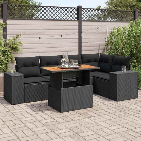 Teenpull – 6-tlg. Garten-Sofagarnitur mit Kissen Schwarz Poly Rattan (1/5)