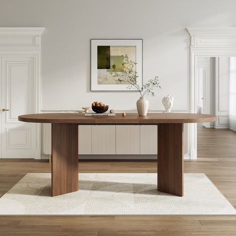 Table de salle à manger ovale 200x90x75 cm – pour 6 à 8 personnes plateau épais 18mm bords arrondis – mdf – noyer