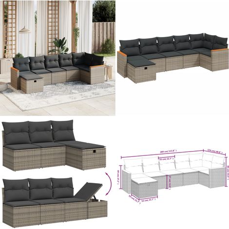 Salon de jardin avec coussins 7 pcs gris résine tressée - Ensemble Salon De Jardin - Meubles De Jardin - Salon Extérieur - Mobilier De Jardin Design - Chaise Longue - Home & Living (1/5)