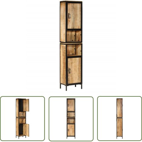 The Living Store Armoire de salle de bain 40x27x180 cm fer et bois de manguier - Meuble De Salle De Bain - Armoire De Salle De Bain - Rangement Salle De Bain - Commode Salle De Bain - Mobilier Salle D (1/5)