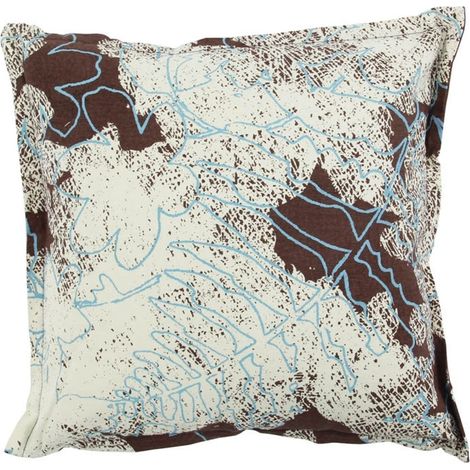 CHARME - Coussin en coton déhoussable imprimé fleurs et feuilles marron 38x38 (1/4)